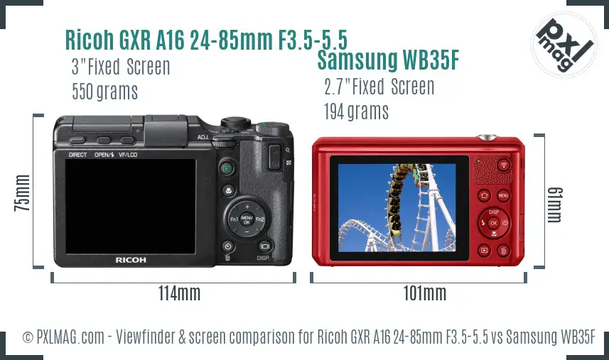 Ricoh GXR A16 24-85mm F3.5-5.5 vs Samsung WB35F Screen and Viewfinder comparison