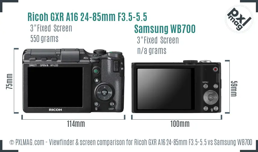 Ricoh GXR A16 24-85mm F3.5-5.5 vs Samsung WB700 Screen and Viewfinder comparison