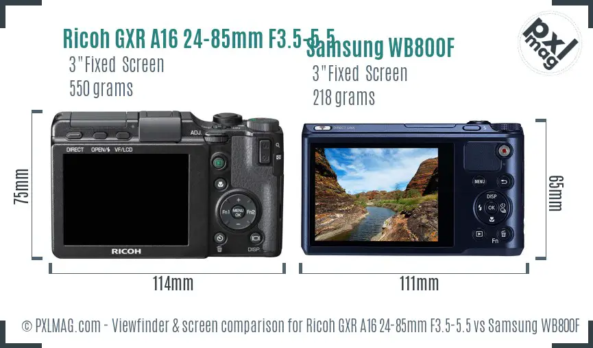 Ricoh GXR A16 24-85mm F3.5-5.5 vs Samsung WB800F Screen and Viewfinder comparison