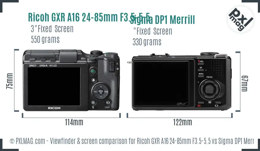 Ricoh GXR A16 24-85mm F3.5-5.5 vs Sigma DP1 Merrill Screen and Viewfinder comparison