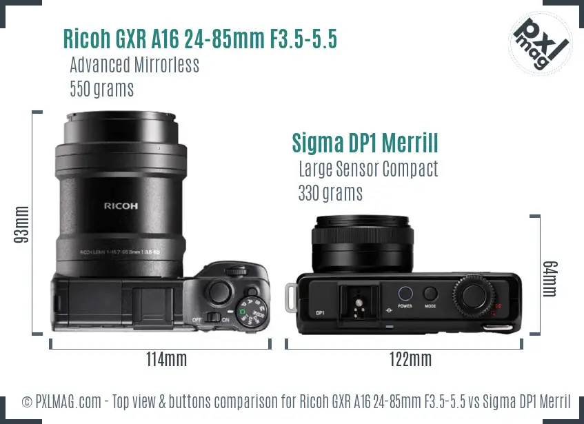 Ricoh GXR A16 24-85mm F3.5-5.5 vs Sigma DP1 Merrill top view buttons comparison