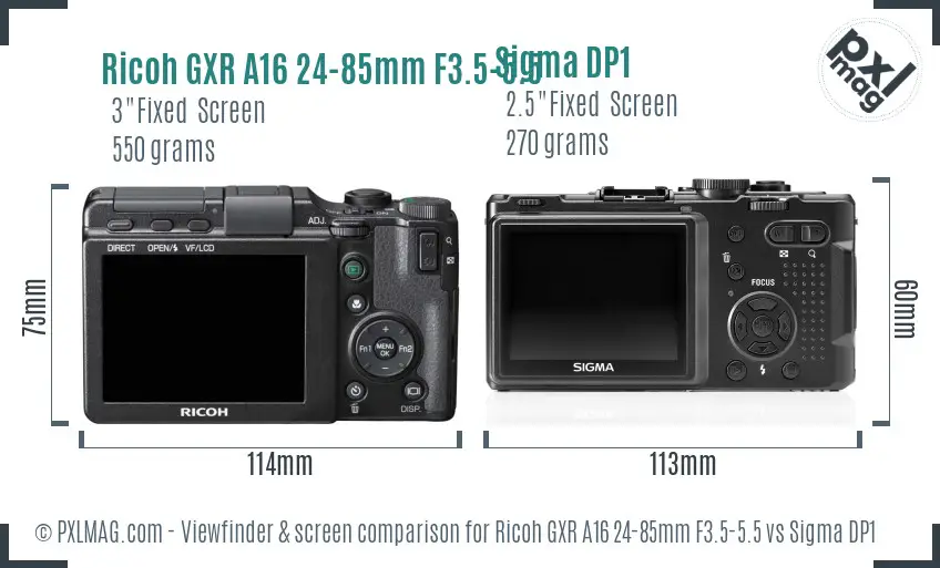 Ricoh GXR A16 24-85mm F3.5-5.5 vs Sigma DP1 Screen and Viewfinder comparison