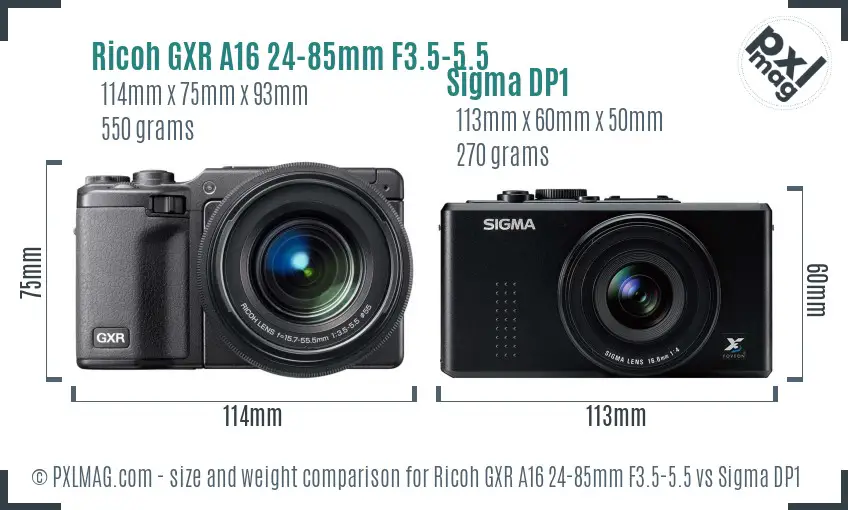 Ricoh GXR A16 24-85mm F3.5-5.5 vs Sigma DP1 size comparison