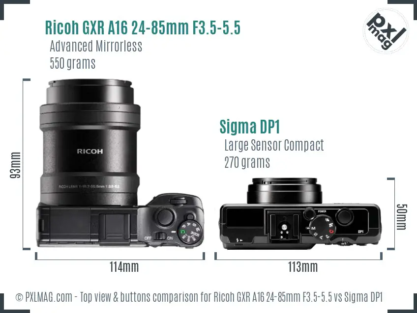 Ricoh GXR A16 24-85mm F3.5-5.5 vs Sigma DP1 top view buttons comparison