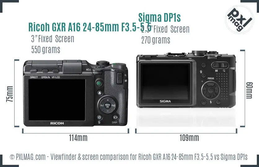 Ricoh GXR A16 24-85mm F3.5-5.5 vs Sigma DP1s Screen and Viewfinder comparison