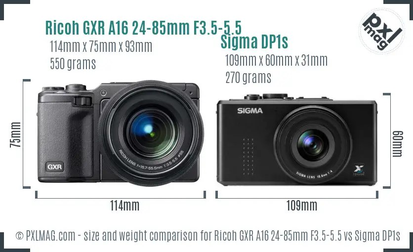 Ricoh GXR A16 24-85mm F3.5-5.5 vs Sigma DP1s size comparison