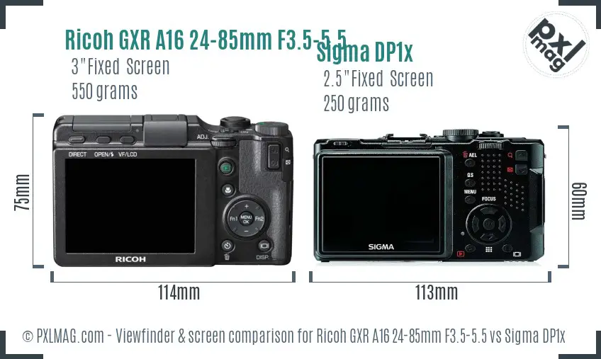 Ricoh GXR A16 24-85mm F3.5-5.5 vs Sigma DP1x Screen and Viewfinder comparison