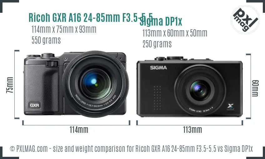 Ricoh GXR A16 24-85mm F3.5-5.5 vs Sigma DP1x size comparison
