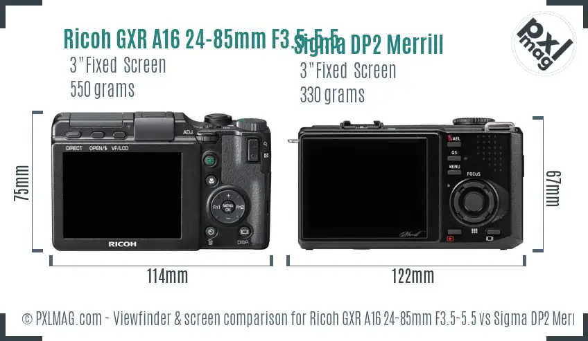 Ricoh GXR A16 24-85mm F3.5-5.5 vs Sigma DP2 Merrill Screen and Viewfinder comparison