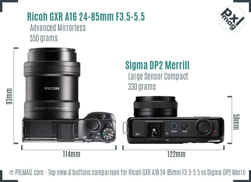 Ricoh GXR A16 24-85mm F3.5-5.5 vs Sigma DP2 Merrill top view buttons comparison