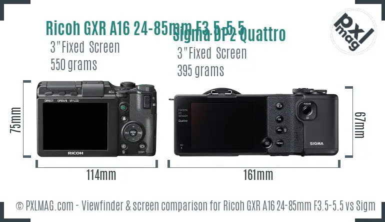 Ricoh GXR A16 24-85mm F3.5-5.5 vs Sigma DP2 Quattro Screen and Viewfinder comparison