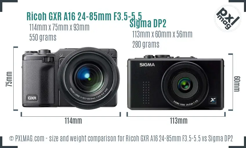 Ricoh GXR A16 24-85mm F3.5-5.5 vs Sigma DP2 size comparison