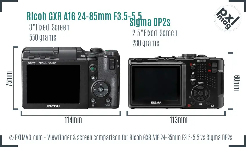 Ricoh GXR A16 24-85mm F3.5-5.5 vs Sigma DP2s Screen and Viewfinder comparison
