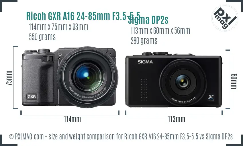 Ricoh GXR A16 24-85mm F3.5-5.5 vs Sigma DP2s size comparison