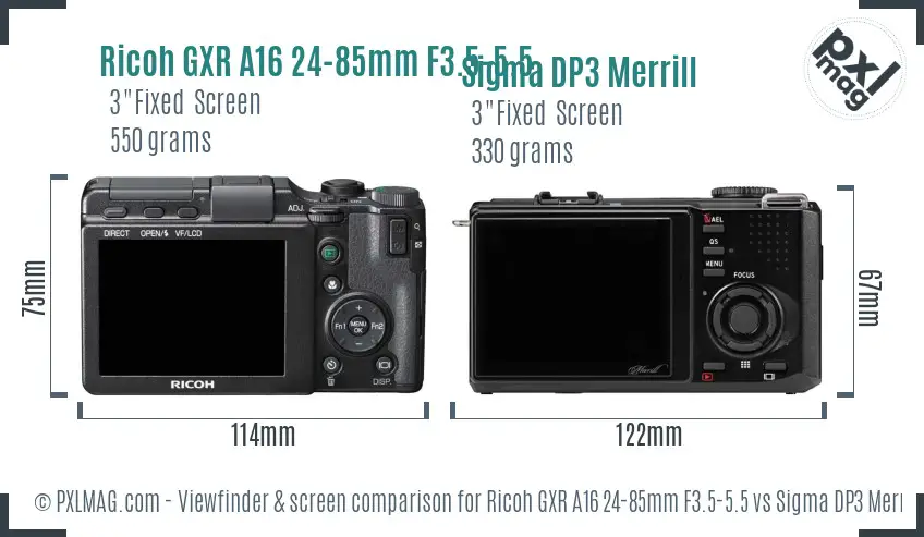Ricoh GXR A16 24-85mm F3.5-5.5 vs Sigma DP3 Merrill Screen and Viewfinder comparison