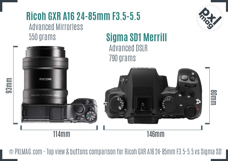 Ricoh GXR A16 24-85mm F3.5-5.5 vs Sigma SD1 Merrill top view buttons comparison