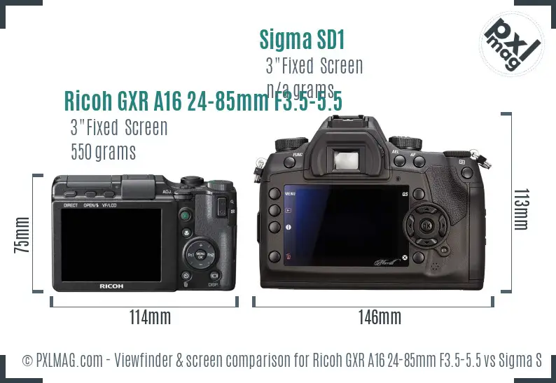 Ricoh GXR A16 24-85mm F3.5-5.5 vs Sigma SD1 Screen and Viewfinder comparison