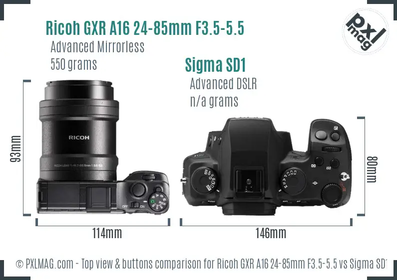 Ricoh GXR A16 24-85mm F3.5-5.5 vs Sigma SD1 top view buttons comparison