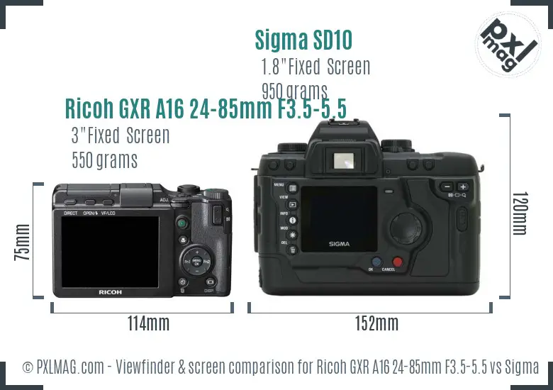 Ricoh GXR A16 24-85mm F3.5-5.5 vs Sigma SD10 Screen and Viewfinder comparison