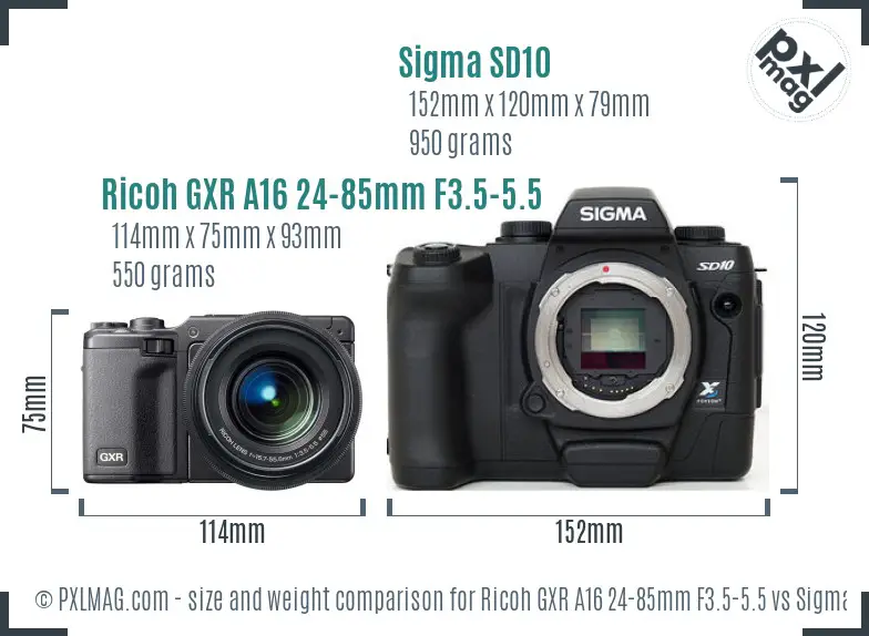 Ricoh GXR A16 24-85mm F3.5-5.5 vs Sigma SD10 size comparison