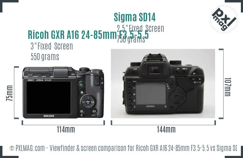 Ricoh GXR A16 24-85mm F3.5-5.5 vs Sigma SD14 Screen and Viewfinder comparison