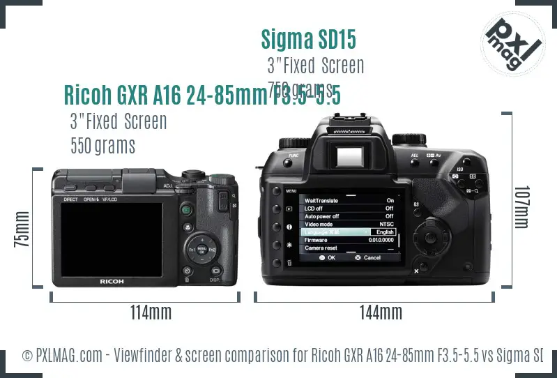 Ricoh GXR A16 24-85mm F3.5-5.5 vs Sigma SD15 Screen and Viewfinder comparison