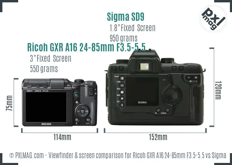 Ricoh GXR A16 24-85mm F3.5-5.5 vs Sigma SD9 Screen and Viewfinder comparison