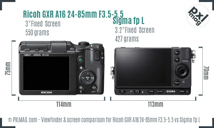 Ricoh GXR A16 24-85mm F3.5-5.5 vs Sigma fp L Screen and Viewfinder comparison