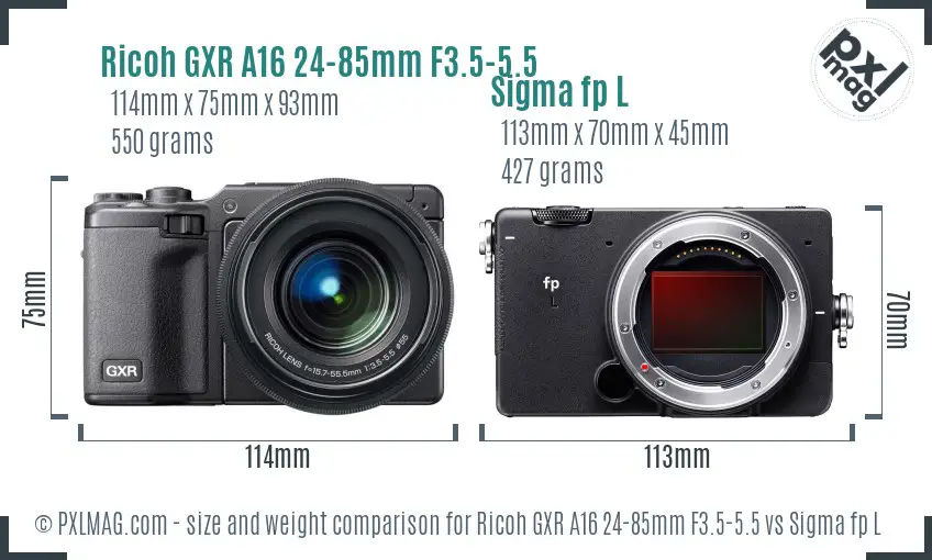 Ricoh GXR A16 24-85mm F3.5-5.5 vs Sigma fp L size comparison