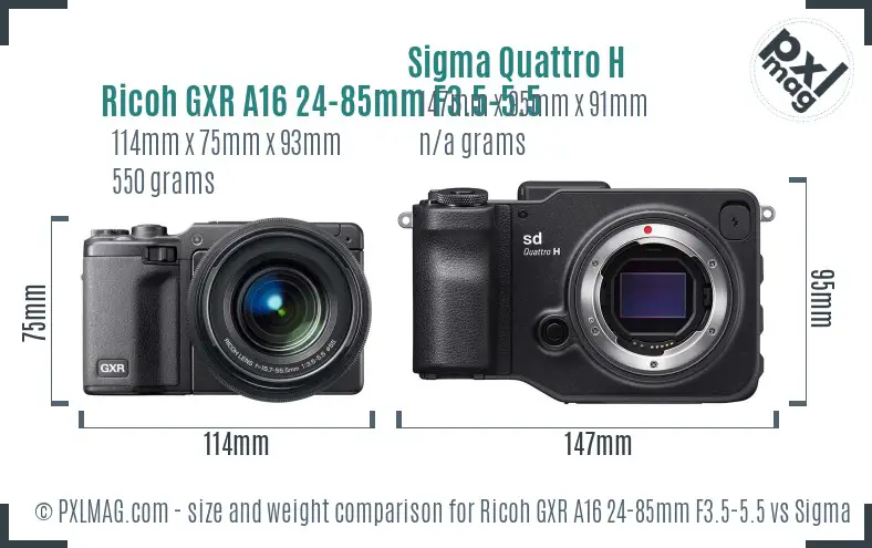Ricoh GXR A16 24-85mm F3.5-5.5 vs Sigma Quattro H size comparison