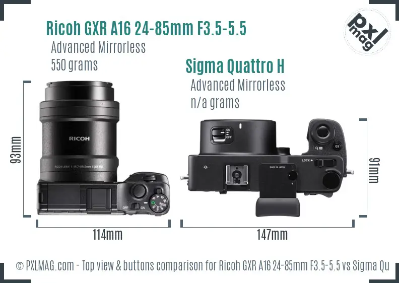 Ricoh GXR A16 24-85mm F3.5-5.5 vs Sigma Quattro H top view buttons comparison