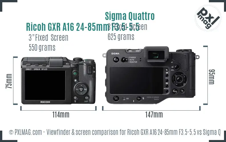 Ricoh GXR A16 24-85mm F3.5-5.5 vs Sigma Quattro Screen and Viewfinder comparison