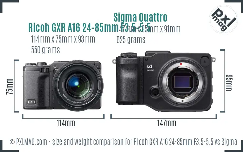 Ricoh GXR A16 24-85mm F3.5-5.5 vs Sigma Quattro size comparison