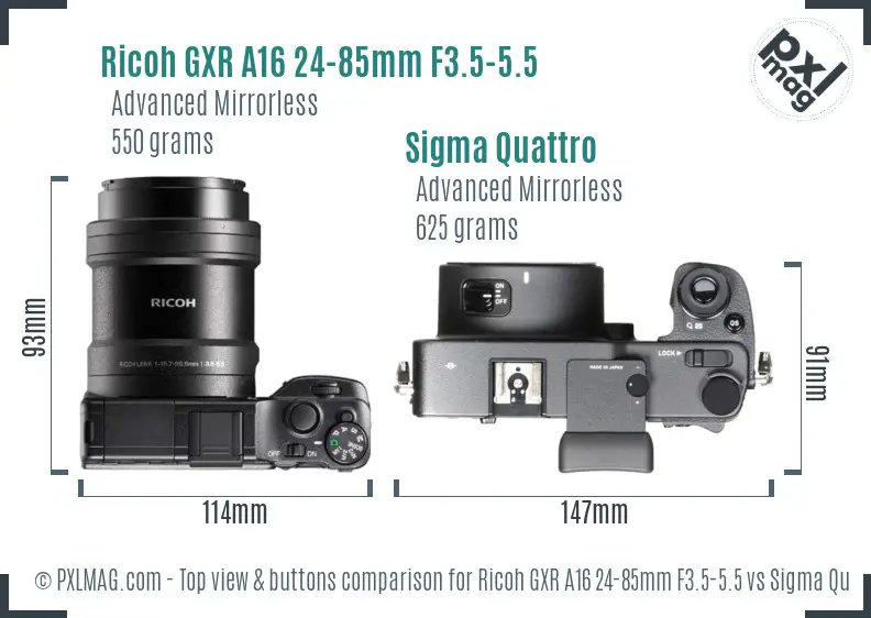 Ricoh GXR A16 24-85mm F3.5-5.5 vs Sigma Quattro top view buttons comparison