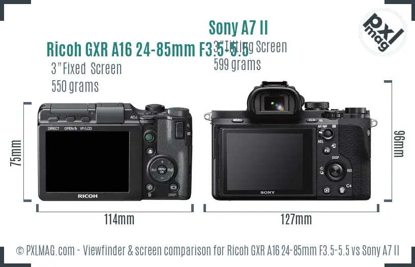 Ricoh GXR A16 24-85mm F3.5-5.5 vs Sony A7 II Screen and Viewfinder comparison