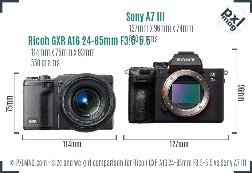 Ricoh GXR A16 24-85mm F3.5-5.5 vs Sony A7 III size comparison