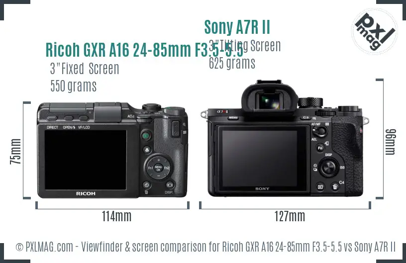 Ricoh GXR A16 24-85mm F3.5-5.5 vs Sony A7R II Screen and Viewfinder comparison