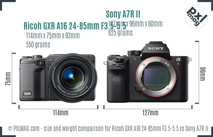 Ricoh GXR A16 24-85mm F3.5-5.5 vs Sony A7R II size comparison
