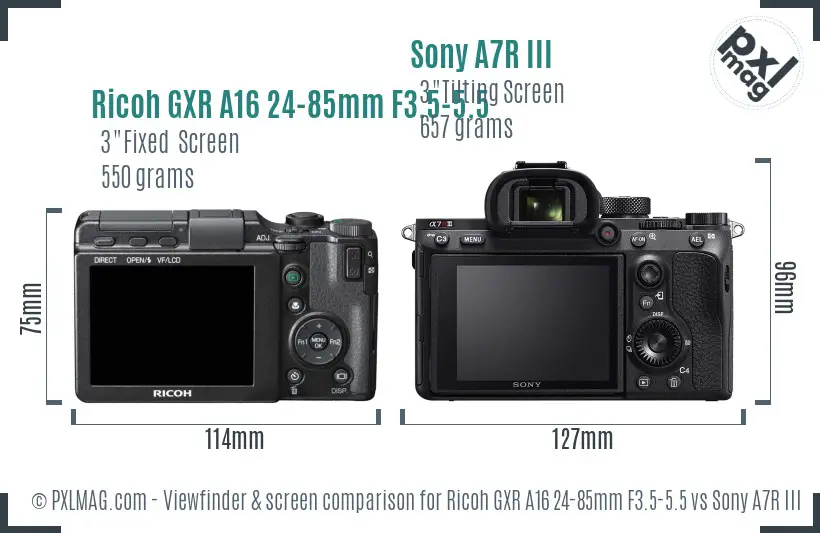Ricoh GXR A16 24-85mm F3.5-5.5 vs Sony A7R III Screen and Viewfinder comparison Ricoh GXR A16 24-85mm F3.5-5.5 vs Sony A7R III Screen and Viewfinder comparison
