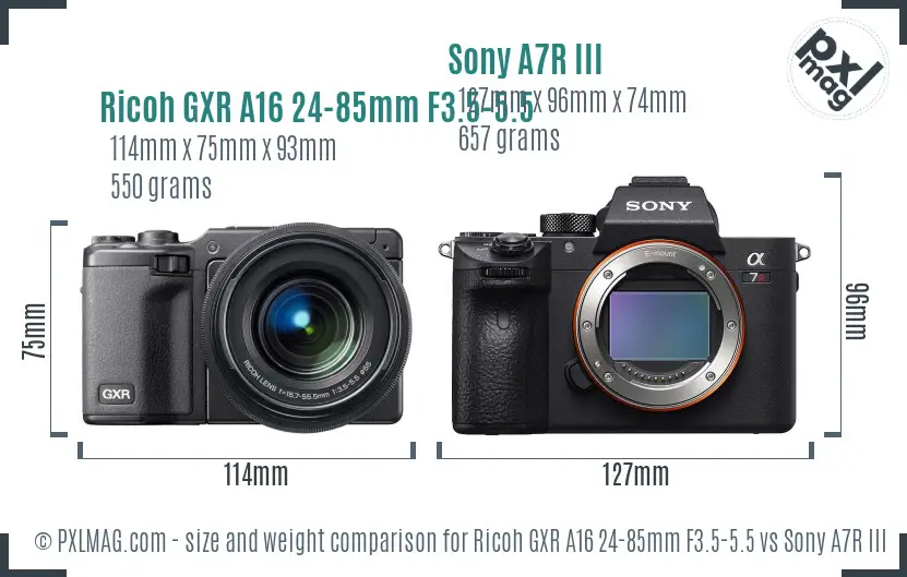 Ricoh GXR A16 24-85mm F3.5-5.5 vs Sony A7R III size comparison Ricoh GXR A16 24-85mm F3.5-5.5 vs Sony A7R III size comparison