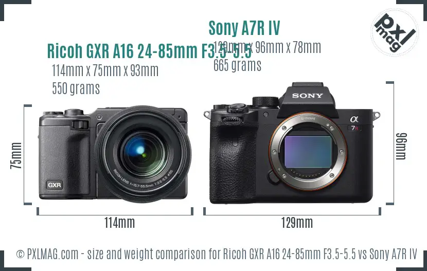 Ricoh GXR A16 24-85mm F3.5-5.5 vs Sony A7R IV size comparison