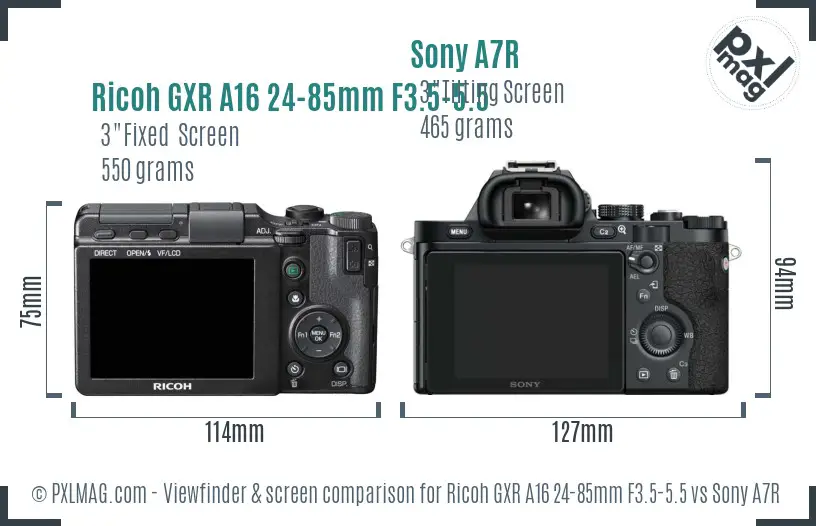 Ricoh GXR A16 24-85mm F3.5-5.5 vs Sony A7R Screen and Viewfinder comparison