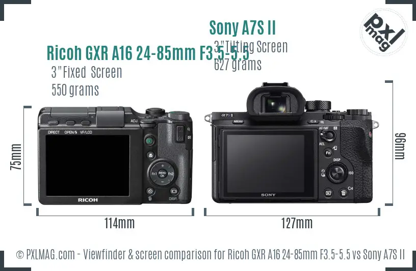 Ricoh GXR A16 24-85mm F3.5-5.5 vs Sony A7S II Screen and Viewfinder comparison