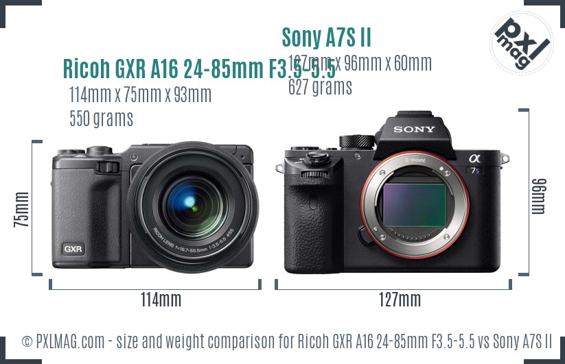 Ricoh GXR A16 24-85mm F3.5-5.5 vs Sony A7S II size comparison