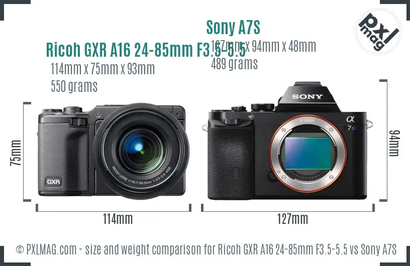 Ricoh GXR A16 24-85mm F3.5-5.5 vs Sony A7S size comparison