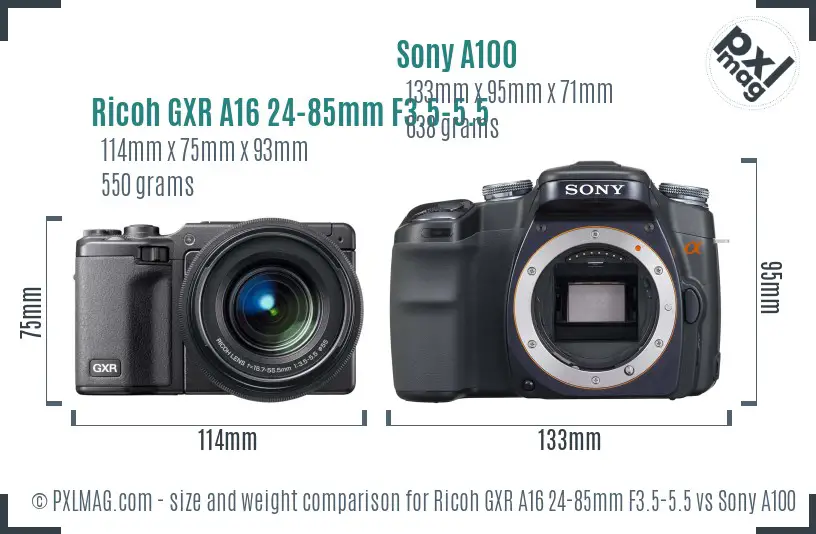 Ricoh GXR A16 24-85mm F3.5-5.5 vs Sony A100 size comparison