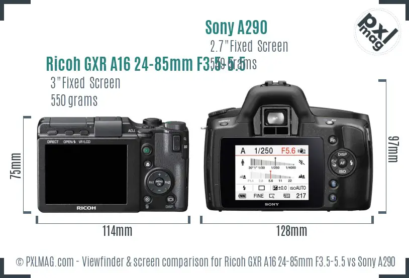 Ricoh GXR A16 24-85mm F3.5-5.5 vs Sony A290 Screen and Viewfinder comparison Ricoh GXR A16 24-85mm F3.5-5.5 vs Sony A290 Screen and Viewfinder comparison