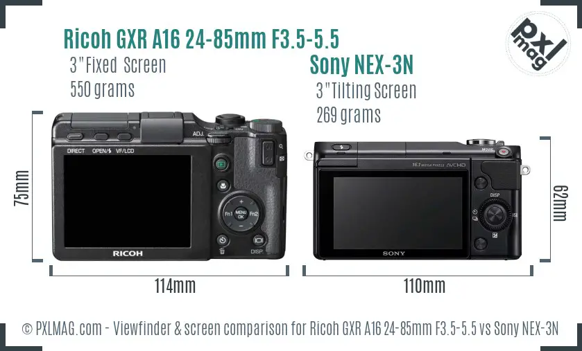 Ricoh GXR A16 24-85mm F3.5-5.5 vs Sony NEX-3N Screen and Viewfinder comparison Ricoh GXR A16 24-85mm F3.5-5.5 vs Sony NEX-3N Screen and Viewfinder comparison