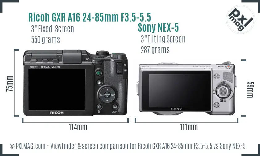 Ricoh GXR A16 24-85mm F3.5-5.5 vs Sony NEX-5 Screen and Viewfinder comparison