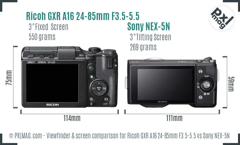 Ricoh GXR A16 24-85mm F3.5-5.5 vs Sony NEX-5N Screen and Viewfinder comparison